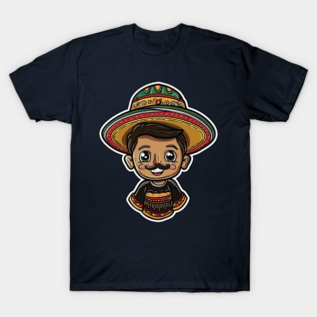 Cinco de mayo mexican cartoon boy wear mexican hat T-Shirt by emhaz